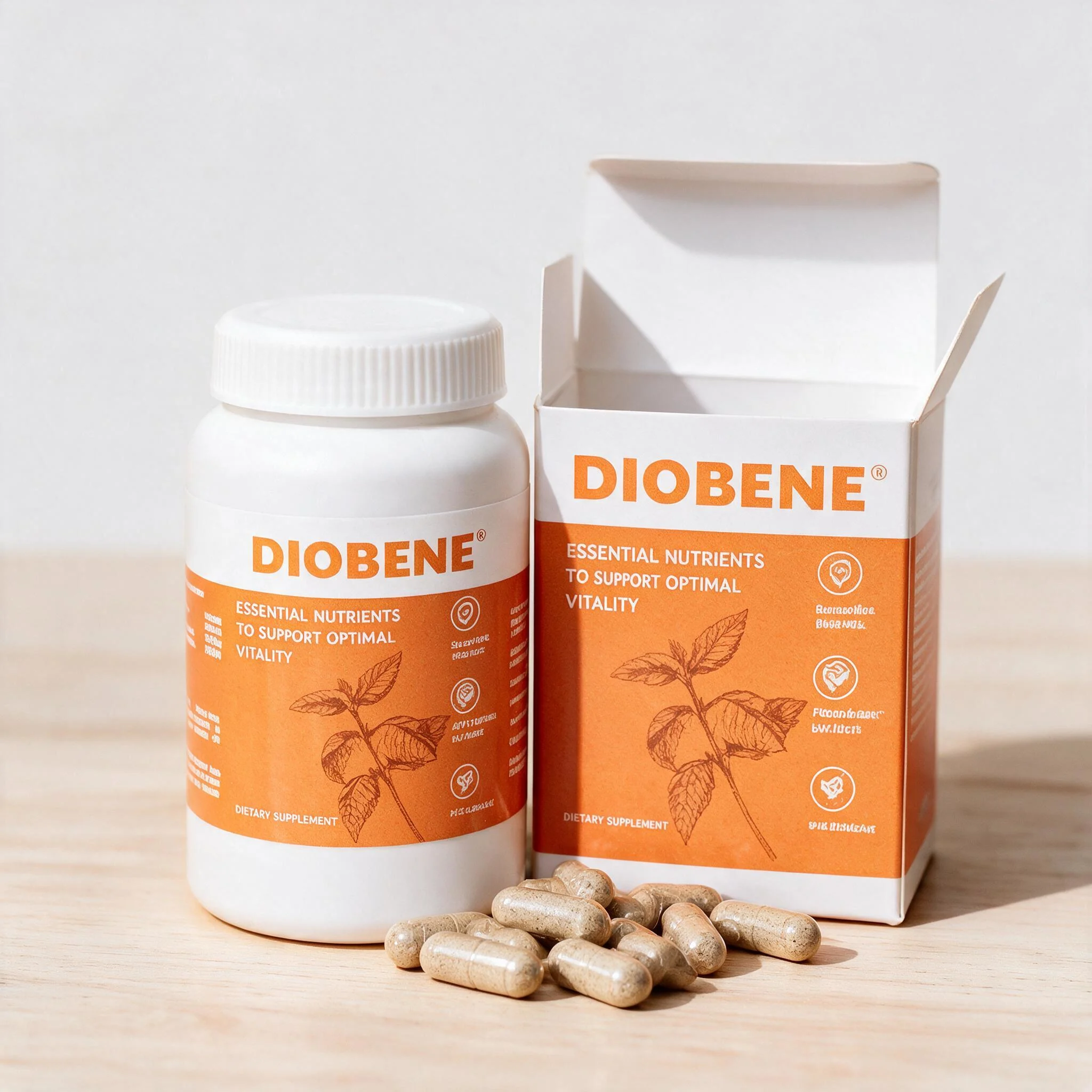 Diobene cápsulas mostrando textura y formato galénico de 500 mg